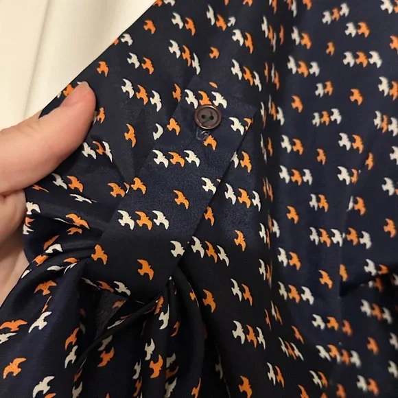 Market & Spruce Navy Bird Patterned Blouse - Picture 6 of 7